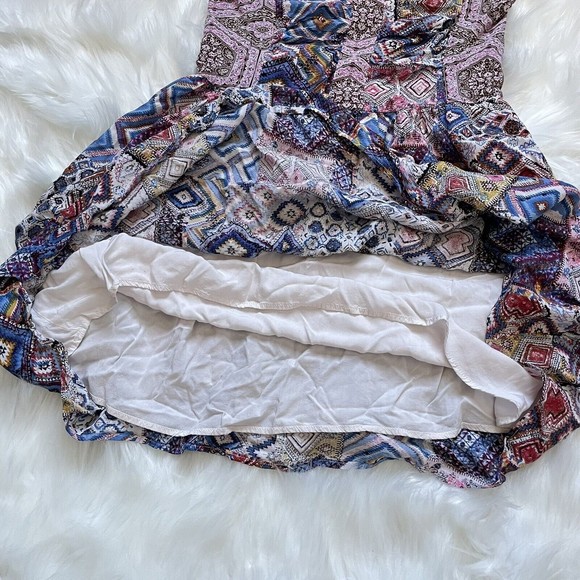 Hem & Thread Boho Mini Dress Smocked Back Size Large Lined Paisley Sundress - Picture 10 of 14